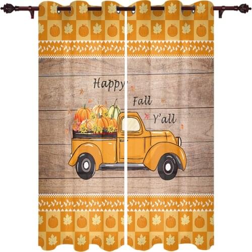 Autumn Pumpkin Truck Vintage Planks Curtains for Living Room Luxury Window Curtain Bedroom Kitchen Curtains Drapes