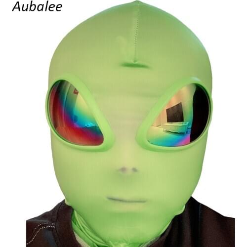 Green ET Alien Cosplay Mask Halloween Party Accessory Frog Man 3D Lenses Headwear Fantasy Props NEW