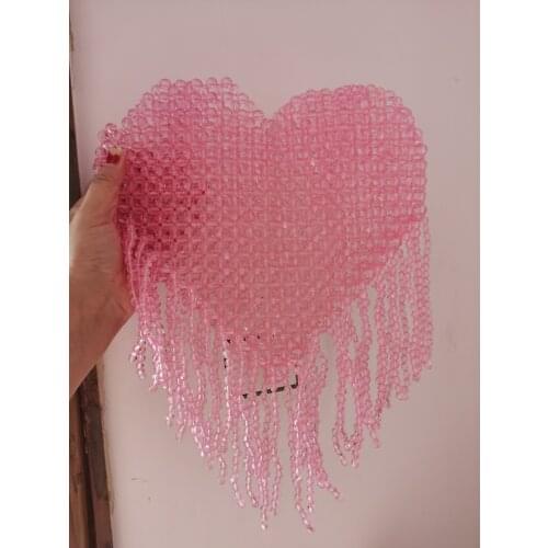 Women Hand-Woven Beaded Handbag Heart Shape Hand-held Beads Bag Design Personality Love Bag Ladies Purses Evening Party Clutch