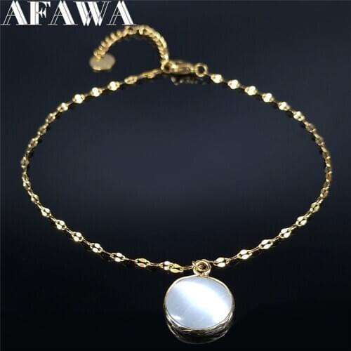 AFAWA 2021 Opal Stainless Steel Ancle Bracelets for Women Gold Color Anklet Bracelet Jewelry tobilleras pulsera para A06S04
