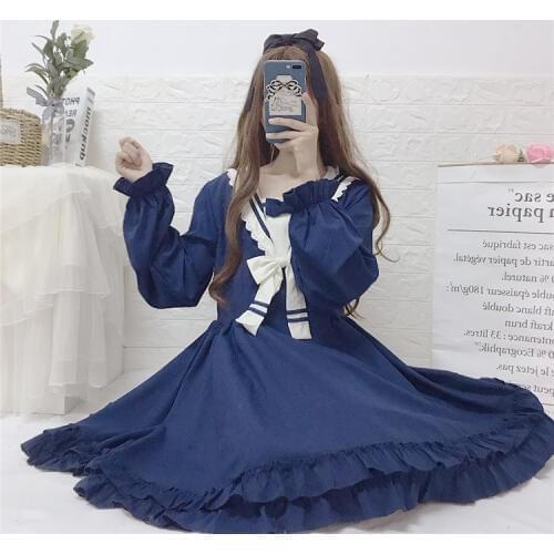 Preppy Style Women Long Sleeve Sailor Collar Dress Loose Cute Women Dress Autumn Women Fashion One Piece Sweet Girls Korean