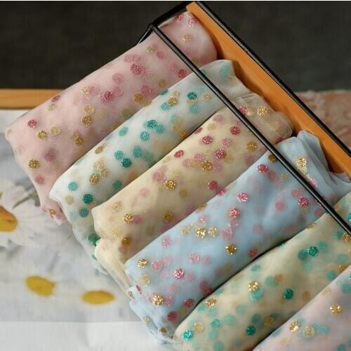 Gold Bronzed Dots Points Soft Mesh Lace Fabric For Girls' Tulle Dress Wedding Christmas Sewing Decorative Glitter Mesh Fabric