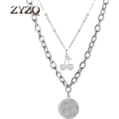 ZYZQ Bohemian Cute Cherry Choker Multilayer Necklace for Women Gold Silver Color Clavicle Chain Vintage Statement Chic Jewelry