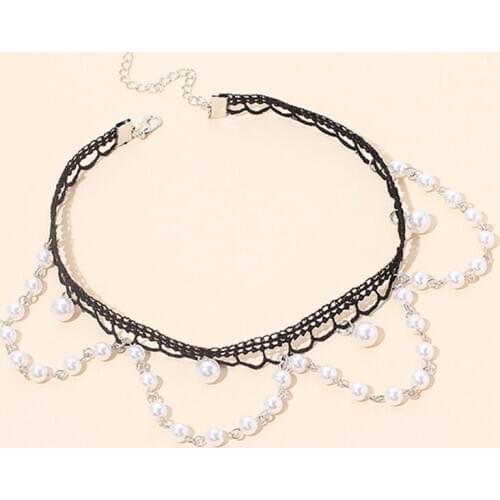 1pc Women Lace Choker Necklace Dainty Fake Pearl Decor Necklace Lolita Gothic Style Choker Party Dress Up Jewelry Accessories