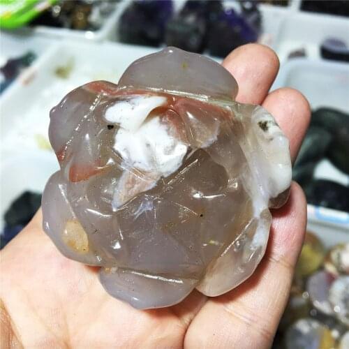 1pcs Natural cherry blossom agate handcarved beautiful flower crystal ornament Halloween home decoration gift