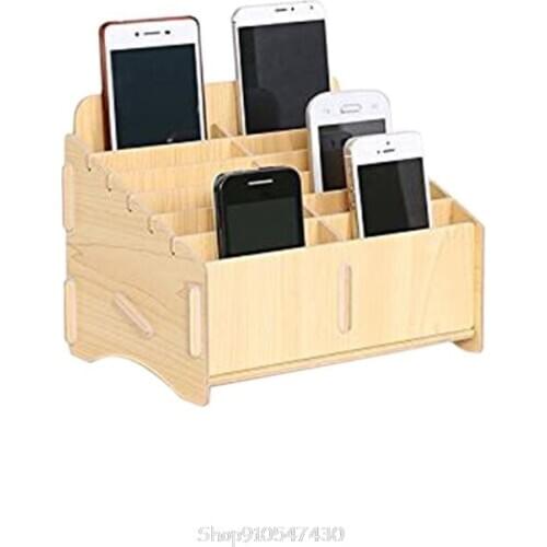 12 Compartments Creative Wooden Mobile Phone Storage Management Box Desk Supplies Organizer Classroom Office Meeting Home O22 20