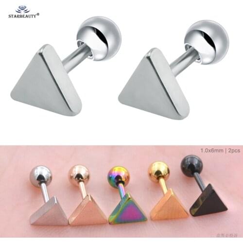 2 pcs/lot 18G 6mm Cute Triangle Stud Earrings Tragus Piercing Helix Piercing Oreja Cartilage Earring Pircing Orelha Ear Jewelry