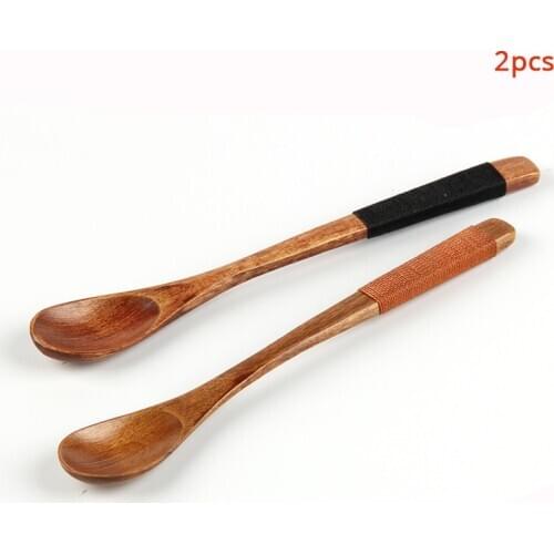 2 PCS Natural Wooden Coffee Spoon Long Handle For Milk Mixing Dessert Scoop Tea Handmade Soup Ice Cream Kitchen Tableware