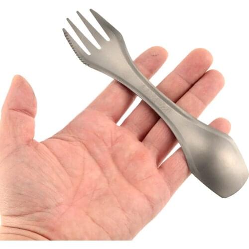 3 in 1 Titanium Spoon Fork Knife Outdoor Mini Ultralight Titanium Cutlery Camping Cookware Hiking Picnic Kitchen