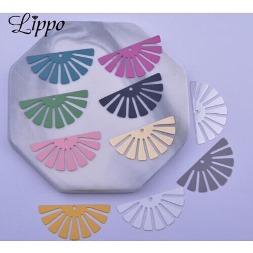 30pcs AC11588 18*35mm Silver Color Green Pink Yellow Sector Shape Charms Connector