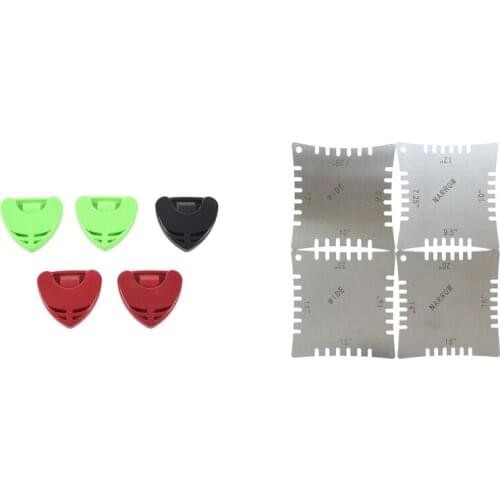 5Pcs Plastic Guitar Pick Holder Case with 4Pcs Guitar Notched Radius Gauges for Measuring Fingerboard Radius