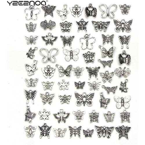 60pcs Silver Color Zinc Alloy Jewelry Accessories Making DIY Handmade Jewelry Butterfly Charms Pendant Mix Designs Antique