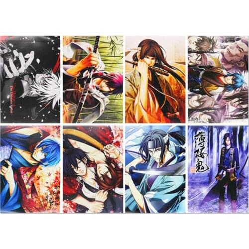 8 pcs/lot Anime Hakuouki Embossed posters Toy Yukimura Jiziru Kazama Chikage Poster sticker for gifts Size 42x29CM