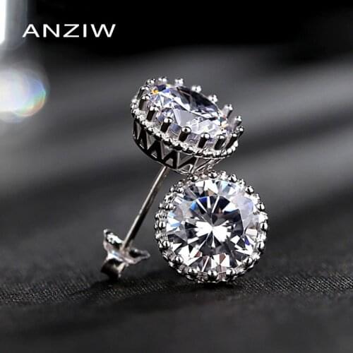 ANZIW D color 1ct 6.5mm Moissanite Stud Earrings 925 Sterling Silver Round Simple Earring for Women Sparkling Wedding Jewelry