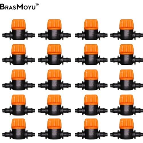 BRASMOYU 100-200 PCS Miniature Shut Off Coupling Valve Connectors for 1/4" Tubing Plant Drip Water Irrigation Pipe Adaptor Barb