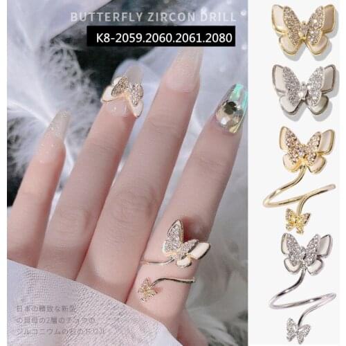 1Pcs New Butterfly Mother-of-pearl Luxury Zircon 3D Nail Art Ornaments Chain Shell Pendant Alloy Shiny Jewelry Nail Design Acce
