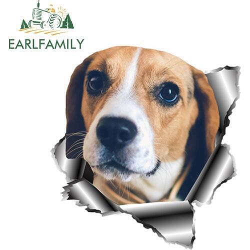EARLFAMILY 13cm x 12.1cm 3D Beagle Car Sticker Torn Metal Pet Dog Decal Reflective Stickers Waterproof Car Styling Accessories