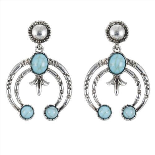 FYJS Unique Silver Plated Crescent Moon with Green Turquoises Stone Earrings Classic Style Jewelry
