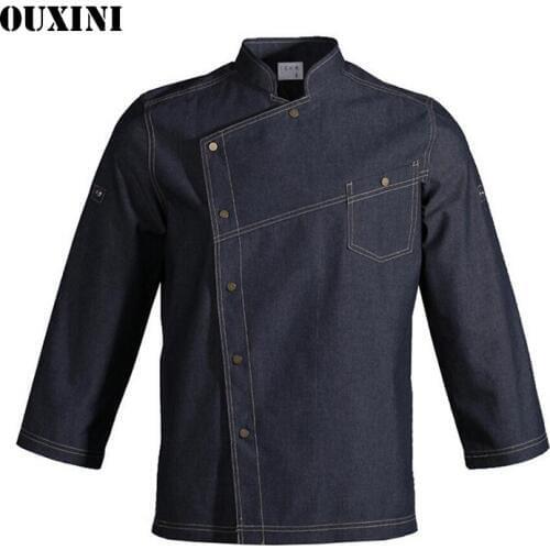 Denim cotton Chef service jackte Hotel working wear Restaurant work clothes uniform chef shirt