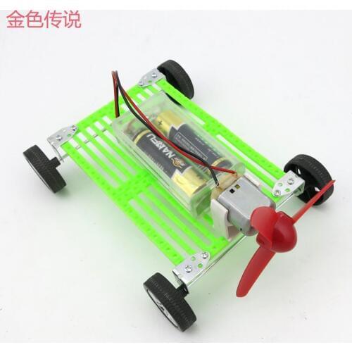 F17926 DIY Assembles Toy Motor Propeller Wind Power Car DIY for Kids 8*11*15cm 4WD Smart Robot Car Chassis Green Energy RC Toy