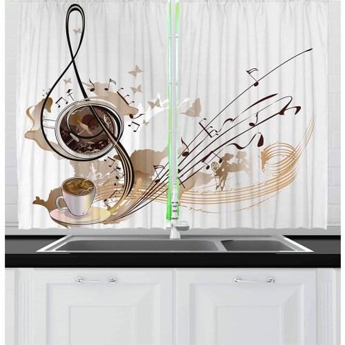 Coffee Kitchen Curtains Musical Notes Coffee Beans Curtains for Bedroom Home Window Treatments Curtains for Living Room