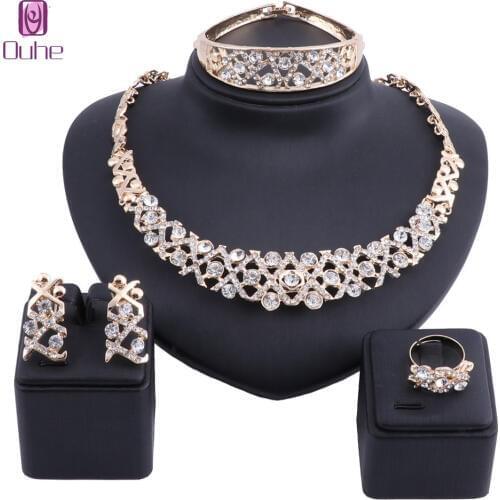 Fashion African Beads Jewelry Sets Wholesale Dubai Gold Color Crystal Jewelry Set Woman Costume Design Statement Jewelry set