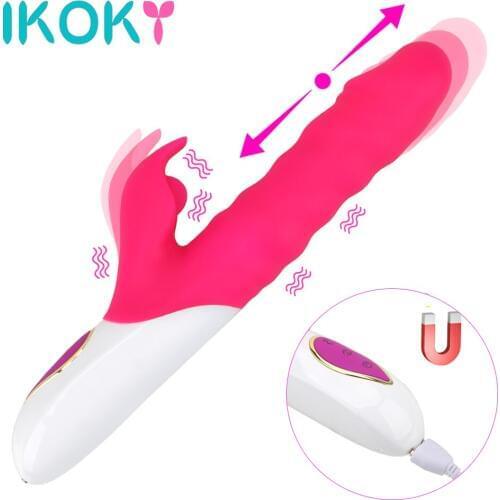 Rabbit Vibrator for Woman Clitoris Massage Telescopic Big Dildo Anal Plug Sex Toy Adult Machine Erotic Female Masturbator Sextoy