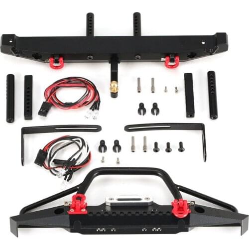 Metal Front Rear Bumper with Led Lights Hook for 1/10 RC Off-road Crawler SCX10II 90046 Traxxas TRX-4 Model Spare Parts