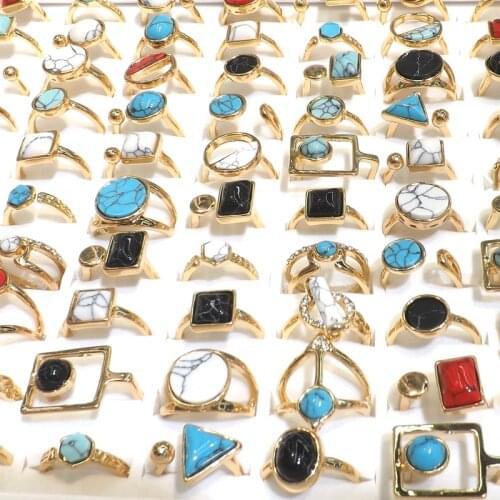 Gold Plated or Silver Plated Mystical Geometrical Shape Mixed Color Turquoises Ring 50pcs/pack