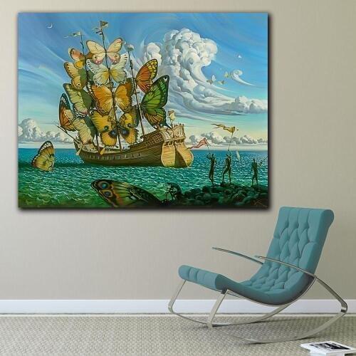 Fashion Wall Art Salvador Dali Painting Butterfly Ship Wall Pictures For Living Room Home Decor Printed paintings Unframed