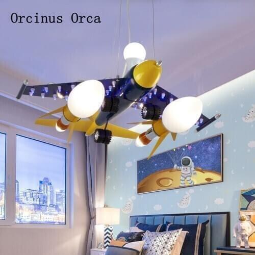 Cartoon creative red fighter boy bedroom childrens room lamp American eye protection LED color light airplane Chandelier