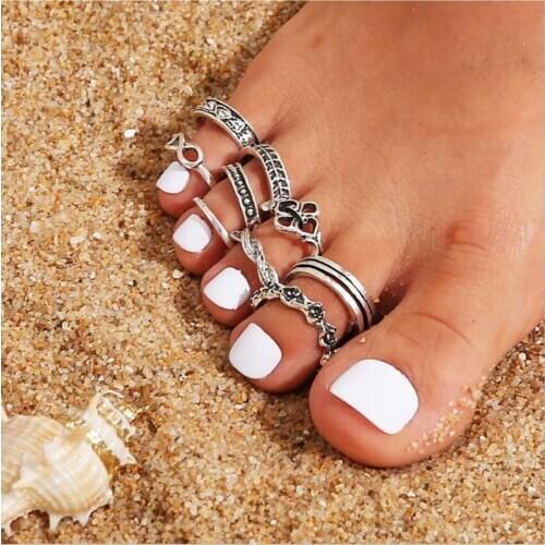 9PCS Tail Foot Finger Ring Gifts Adjustable Open Carved Toe Rings Set for Women Girl Summer Beach Vacation Kunuckle Jewelry