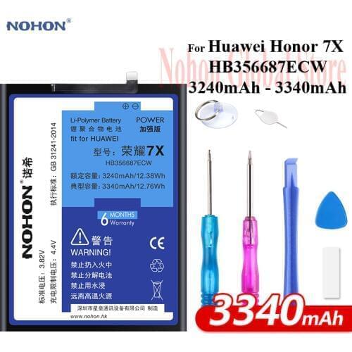 Nohon Battery For Huawei Honor 7X HB356687ECW 3240-3340 mAh High Capacity Li-Polymer Bateria For Huawei Honor 7X Honor7X Battery