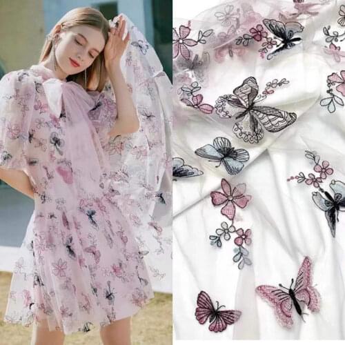 2021 New 3D Lace Embroidery Fabric Color Butterfly Mesh Embroidery Fabric 130 Cm