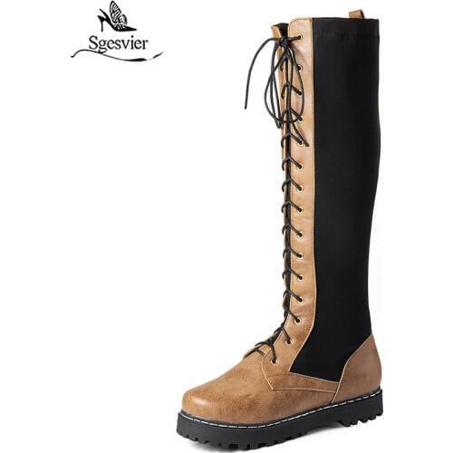 Sgesvier Plus Size 30-52 New Arrivals 2020 Winter hot sale Platform Shoes Woman Boots Female Zip Up Knee High Boots Woman Shoes