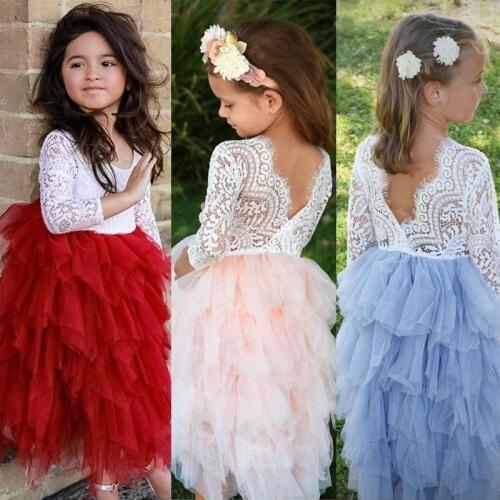 Pudcoco Princess Girl Dress Kid Baby Girl Dress Party Pageant Formal Dresses Tulle Tutu Laces Backless Dress