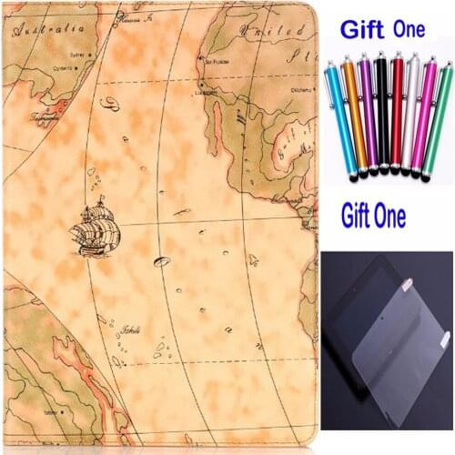 Hot Pada pu leather case For Apple iPad Pro mini 9.7 2017 Cases worldmap print folio PU Leather cover Case+screen protector