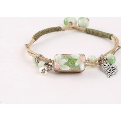 Girls Simple Fashion Natural Style Braided Rope Bracelet child Jewelry Ethnic Landscape Dezhen Ceramic Retro Womens Bracelet