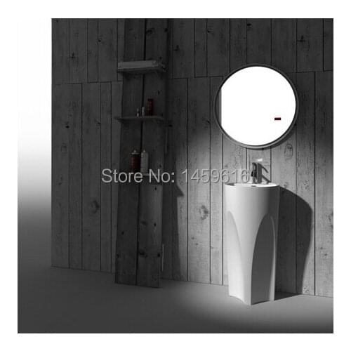 Bathroom Round Pedestal Washbasin Solid Surface Stone Cloakroom Freestanding Vanity Sink W9020
