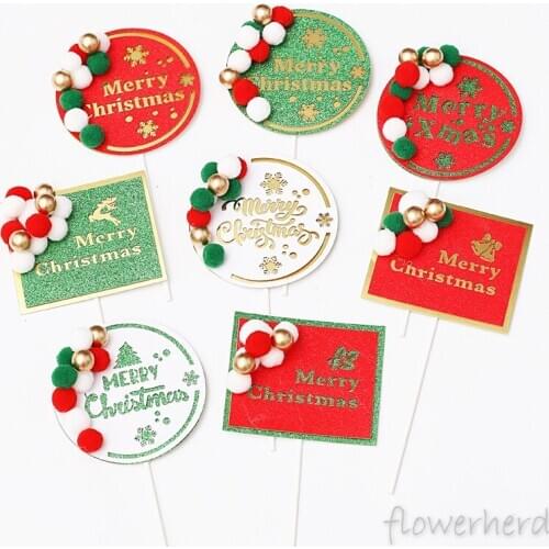 Christmas Cake Decors Cupcake Toppers Round Card Square Insert Cards Baking Tools Decorative Ornaments Plugin cake decorating
