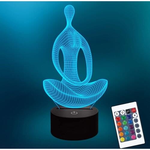 3D 16 Color Changing Yoga LED Meditation of Acrylic Night Light Bedroom Illusion Lamp livingroom Bedside Decor for Xmas New Year