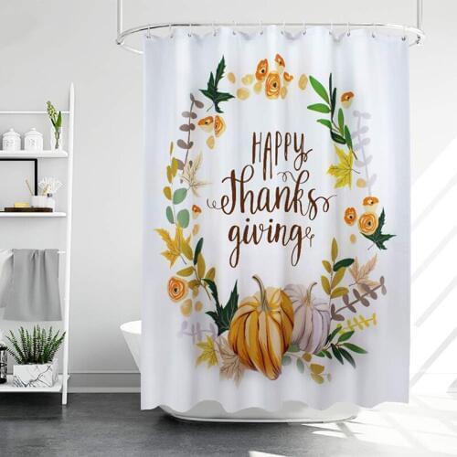 UFRIDAY Thanksgiving Day Pumpkin Shower Curtain Waterproof White Polyester Fall Leaves Bathroom Curtain with Hooks Bath Curtain