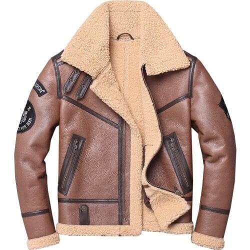 Factory 2019 New Men Luxury Brown Shearling Genuine Leather Sheepskin Jacket Fashion Multi-labeling Wool Liner Winter Coats