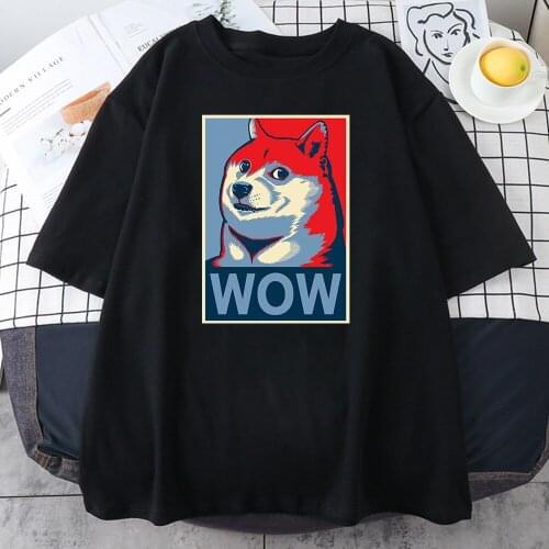 Wow Dog Funny Printing Womens T-Shirt Harajuku INS Fashion T Shirt Korean Style Tops 2021 Summer Soft Women Oversized T Shirts