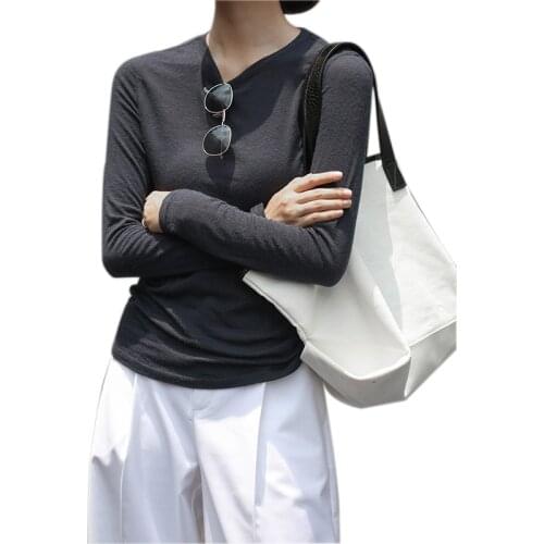 Crew Neck Tencel Tops Women Basic Wool Blends Knitted Pullover Top