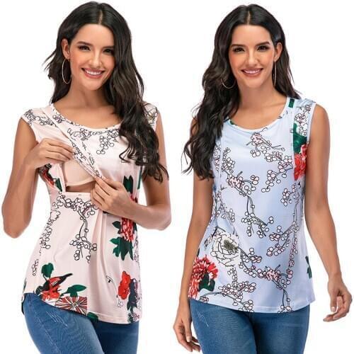 2020 New Summer Maternity Breastfeeding Vest Printed Women Clothes For Pregnancy Women Pregnant Nursing Tops