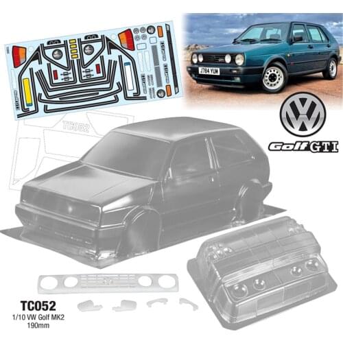 1/10 Rc Cars VW Golf MK2 GTI Clear Body + Rearview Mirror Lamp Base + Decals For Radio Control Toys On-Road Electric Racing Car