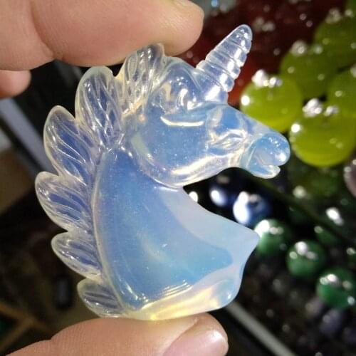 2'' Natural opal Crystal Unicorn Specimen Carving Horse Head Figurine 1PC