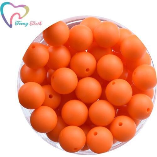 Teeny Teeth 10PCS Bright Orange 12-15 MM Round Silicone Beads Baby Teether Eco-friendly Sensory Teething Necklace Nursing Rodent