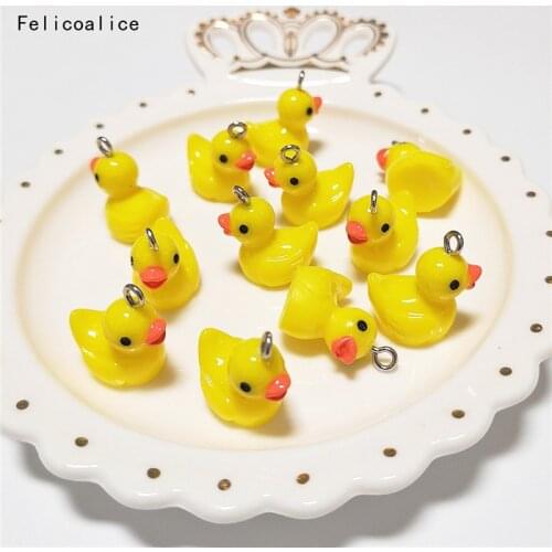 10pcs Cute Yellow Duck Resin Figurine Ornaments Ducklings Charms Pendant for Handmade Craft Home Decoration Phone Decor